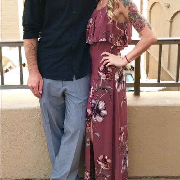 formal semi formal floral dress Mauve, burgundy, wedding guest dress - Picture 1 of 7